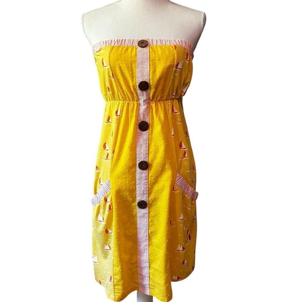 Scrapbook Yellow Lightweight Strapless Dress with Button Accents Size Small